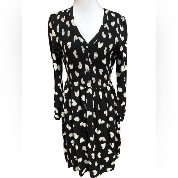 Maeve Dresses & Skirts - Anthropologie Maeve Banet Smocked Heart Ruched Dress Longsleeve Fit & Flare S